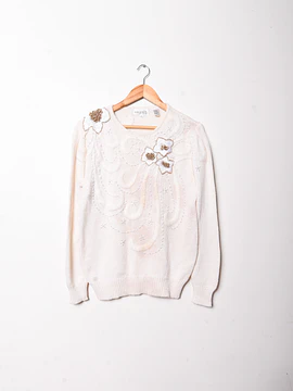 Chaleco marfil bordado vintage 