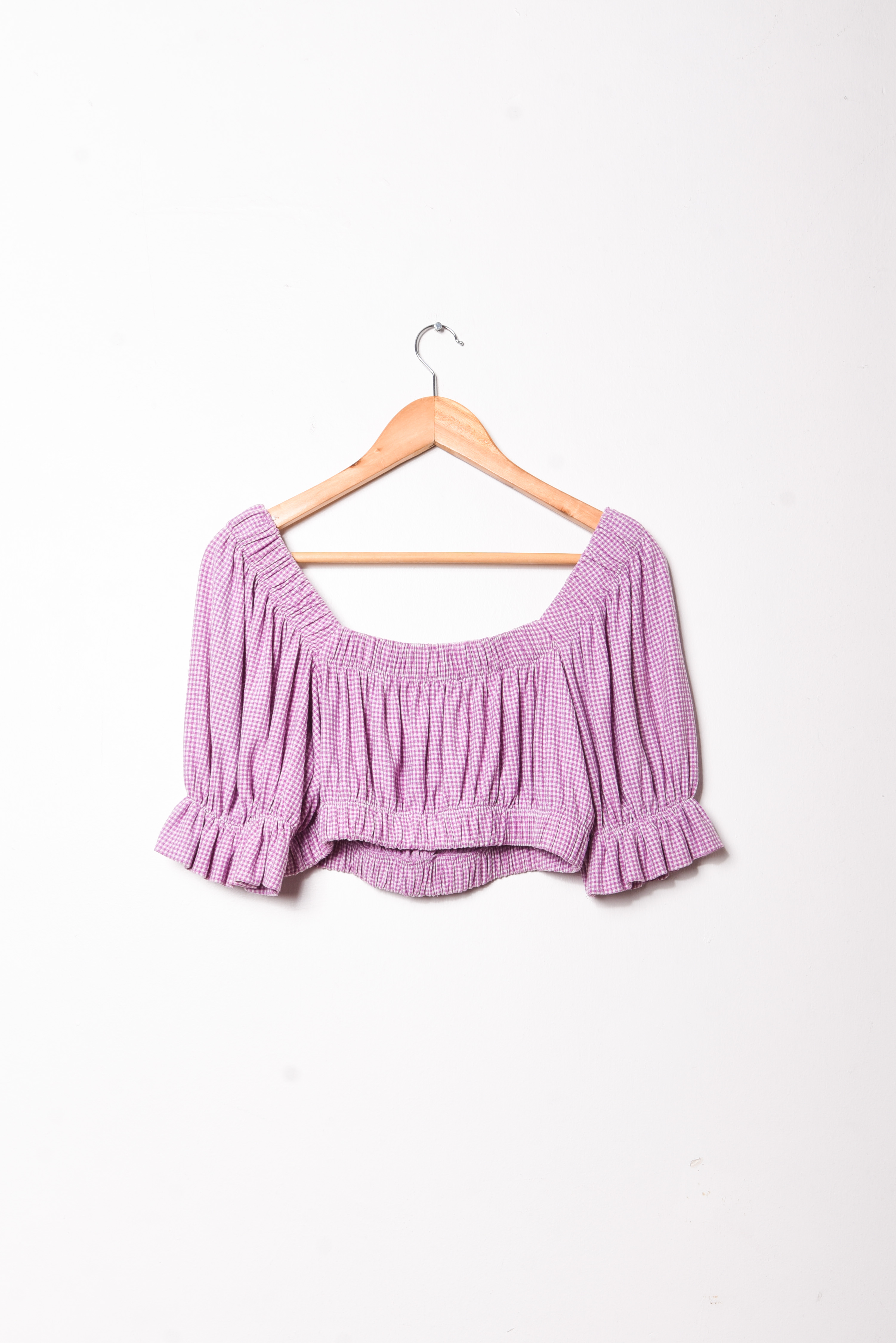Croptop off shoulder gingham lila