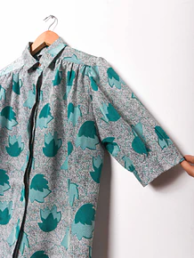 Blusa gris y turquesa vntg