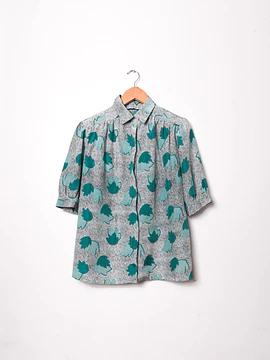 Blusa gris y turquesa vntg