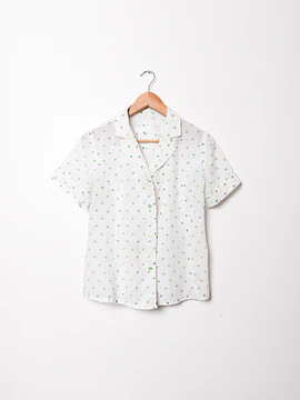 Blusa blanca polka dots green vntg