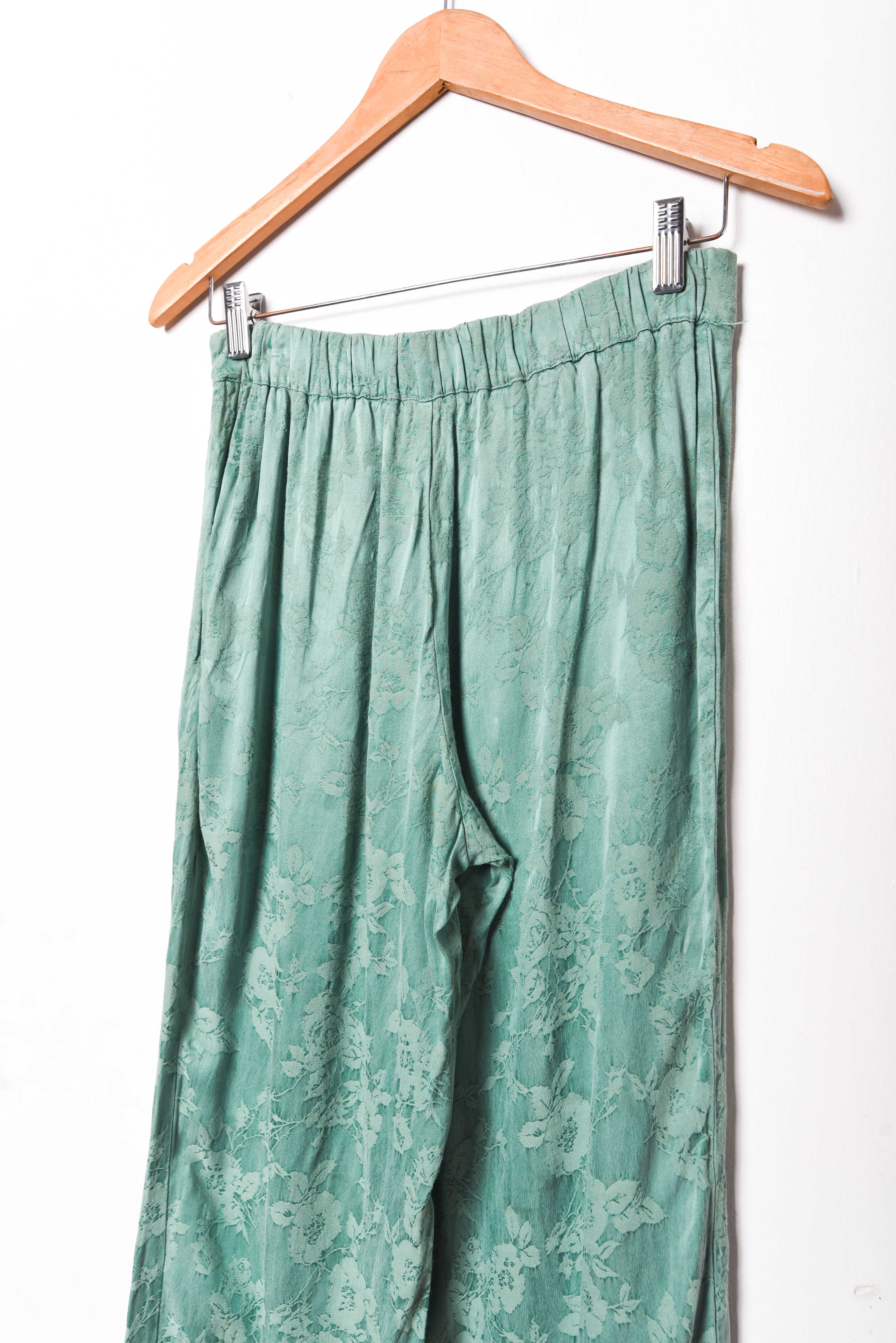 Pantalón verde brocato satín