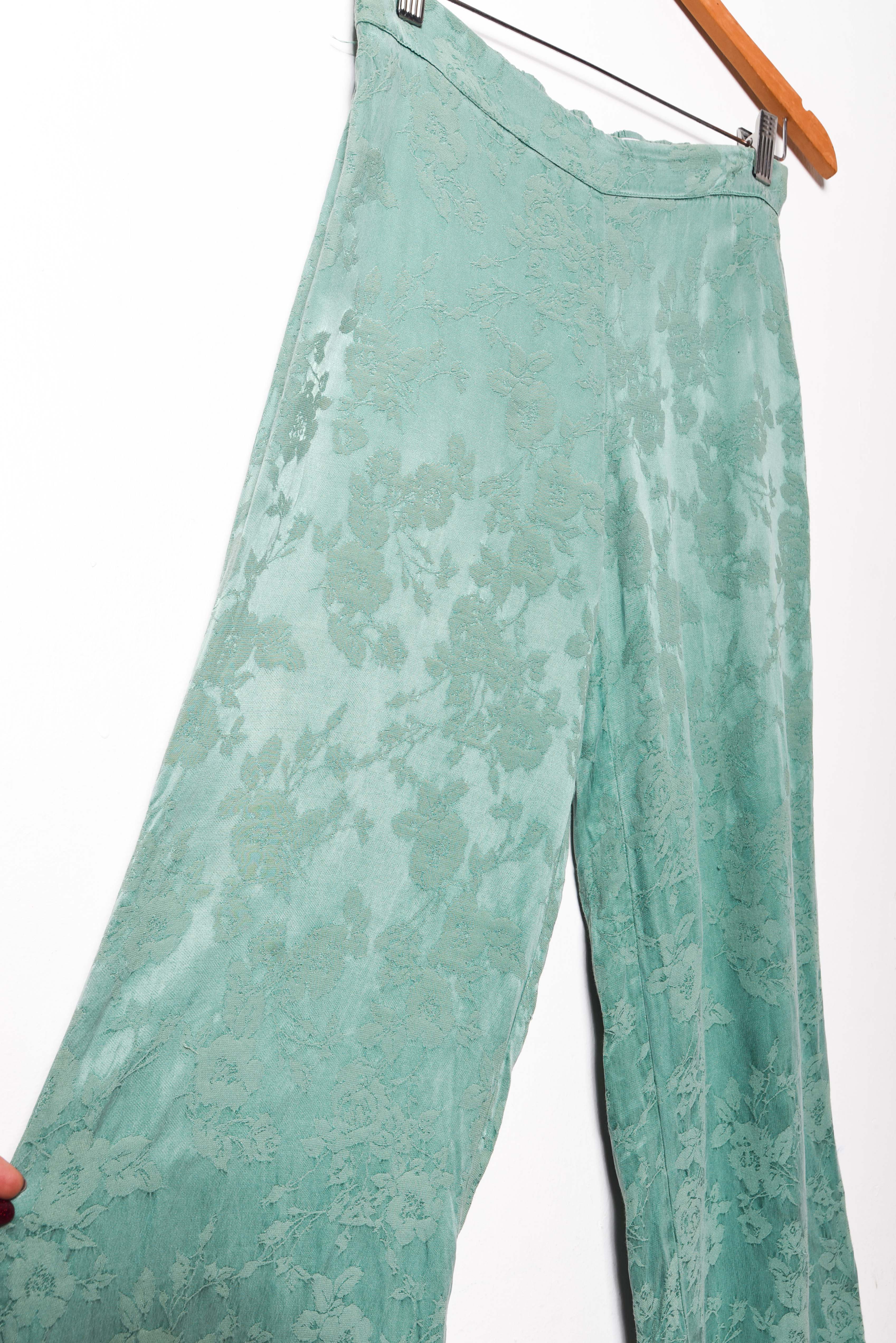 Pantalón verde brocato satín