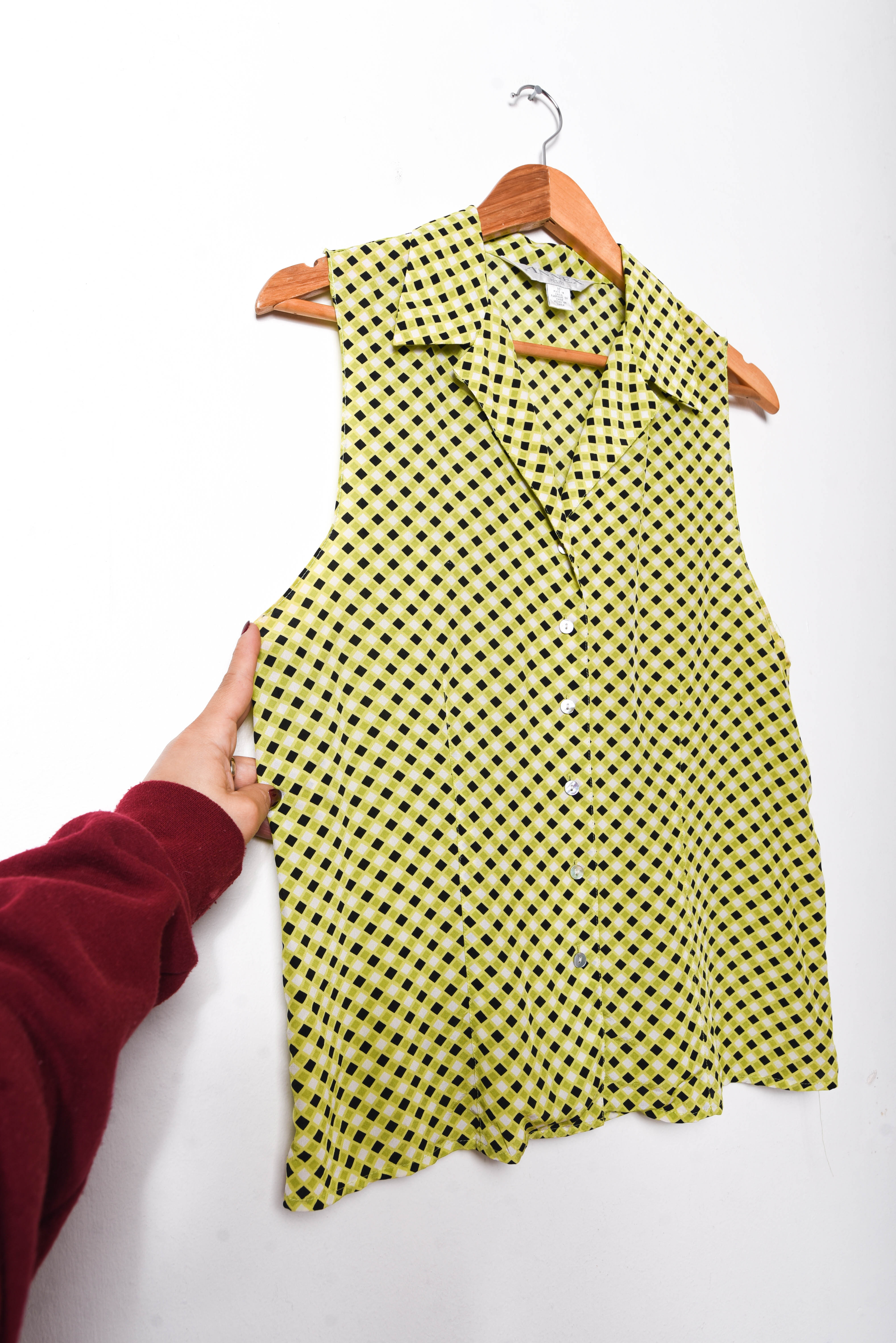 Blusa seda cuadritos green