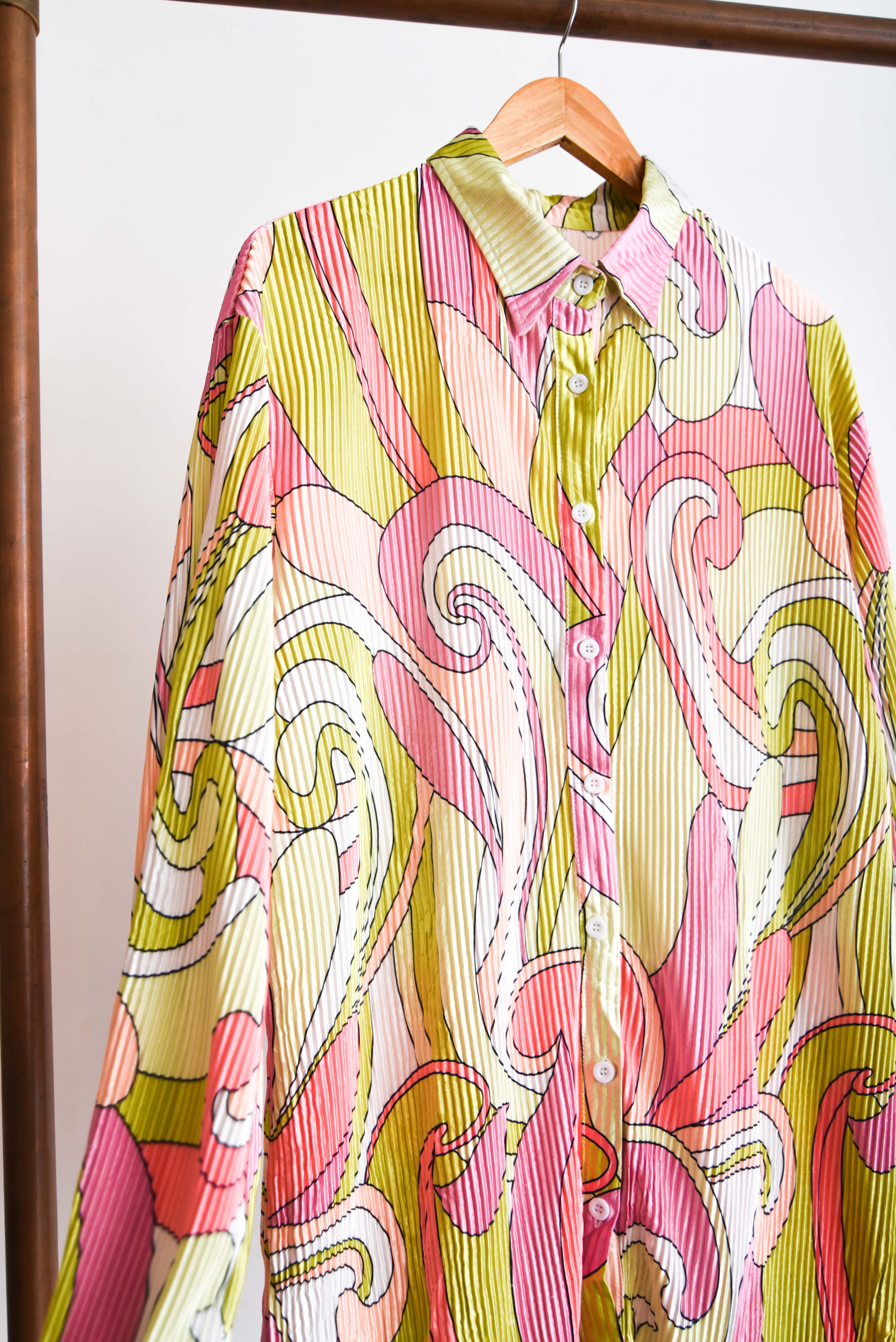 Vestido plisado pastel retro print