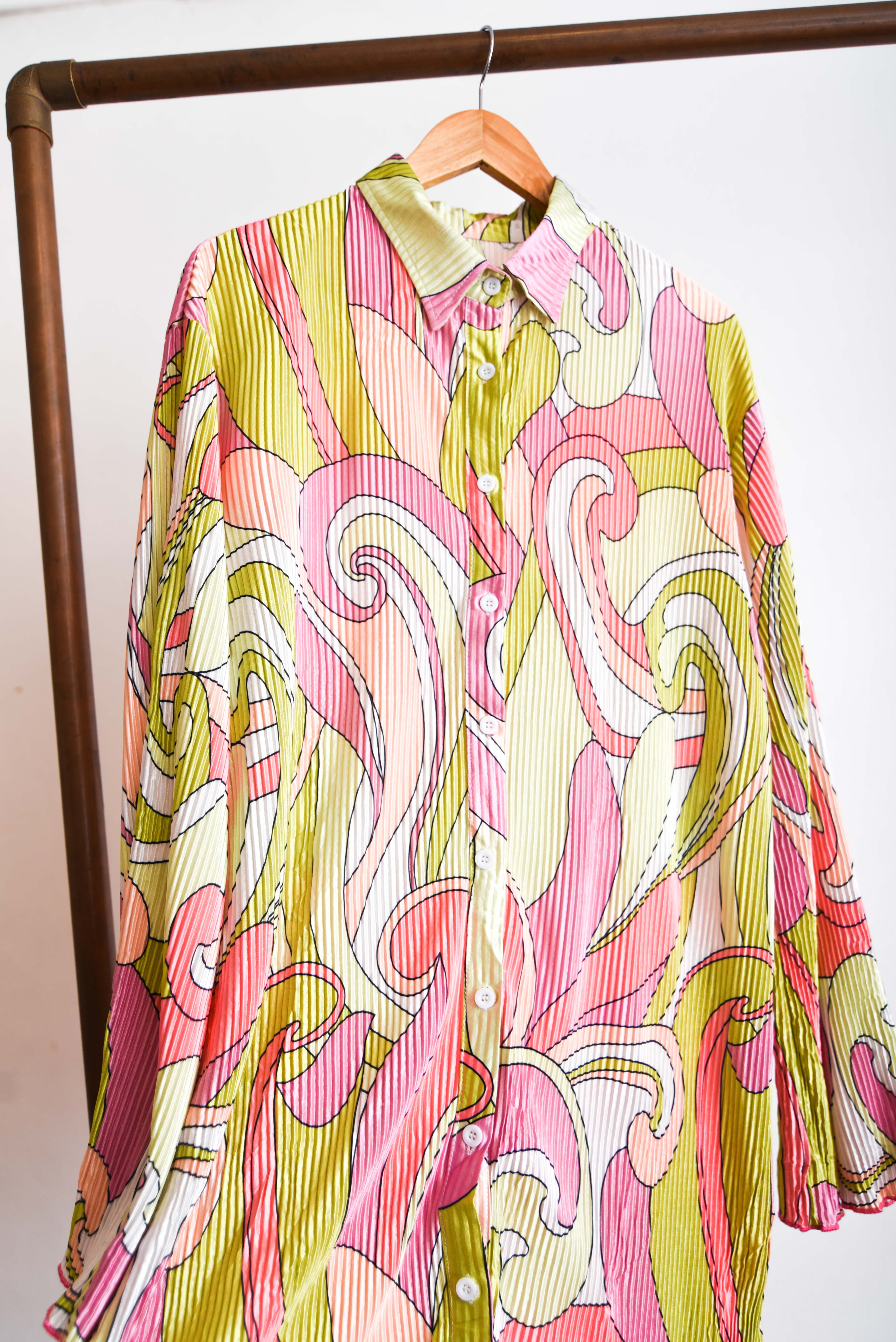 Vestido plisado pastel retro print