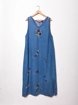 Maxi vestido denim 90s bordado