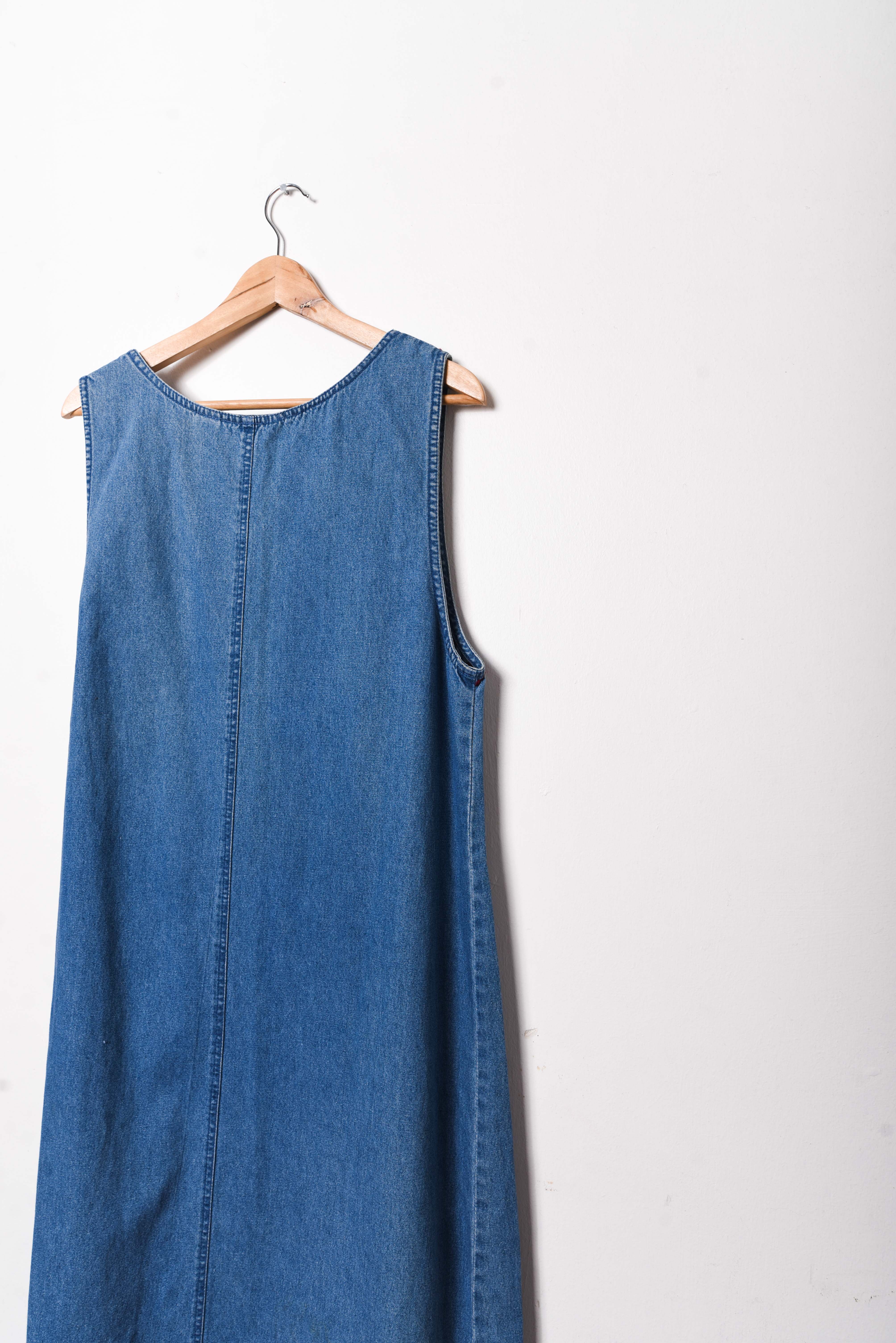 Maxi vestido denim 90s bordado