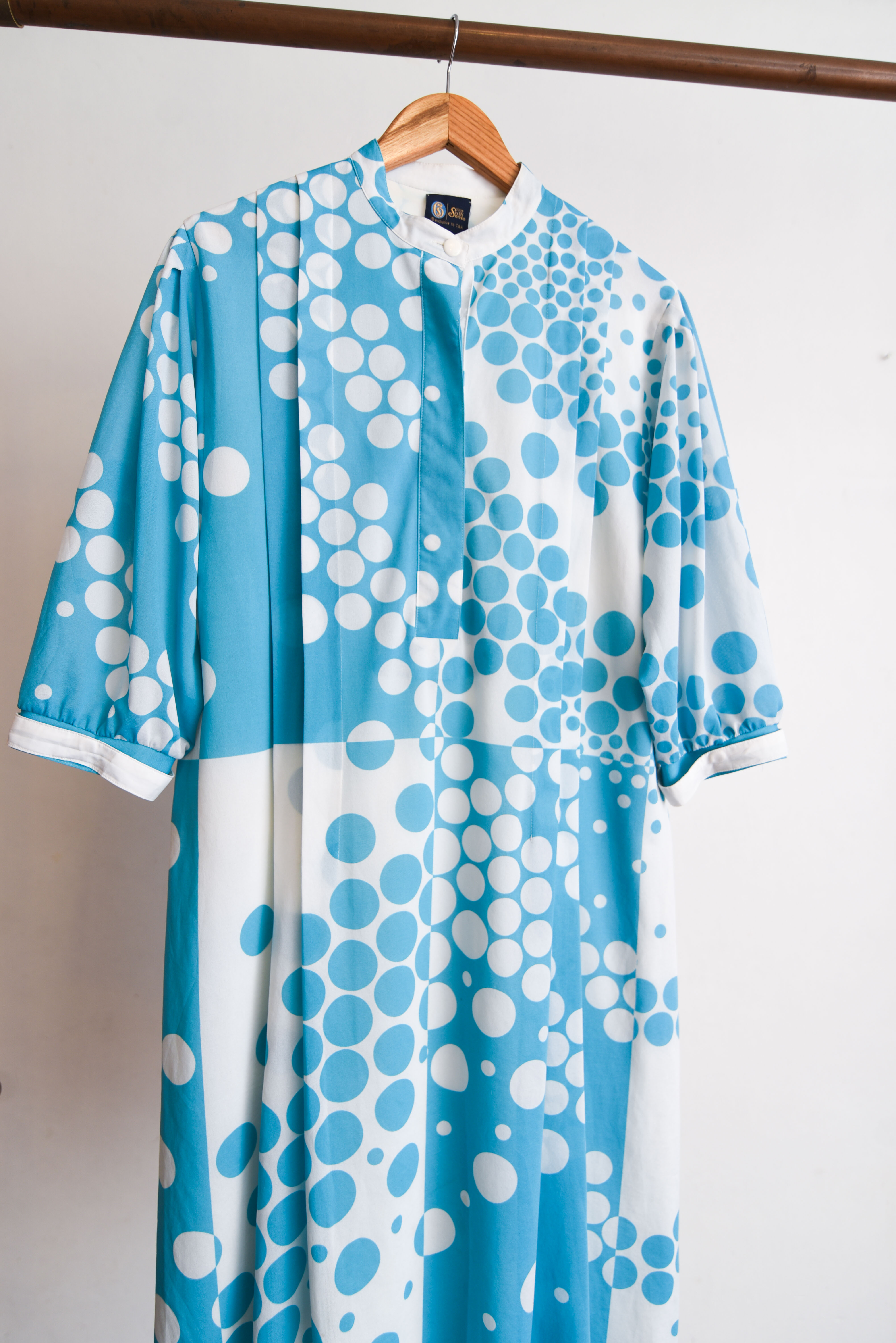 Vestido bicolor celeste lunares vintage
