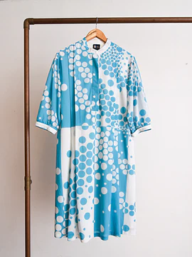 Vestido bicolor celeste lunares vintage