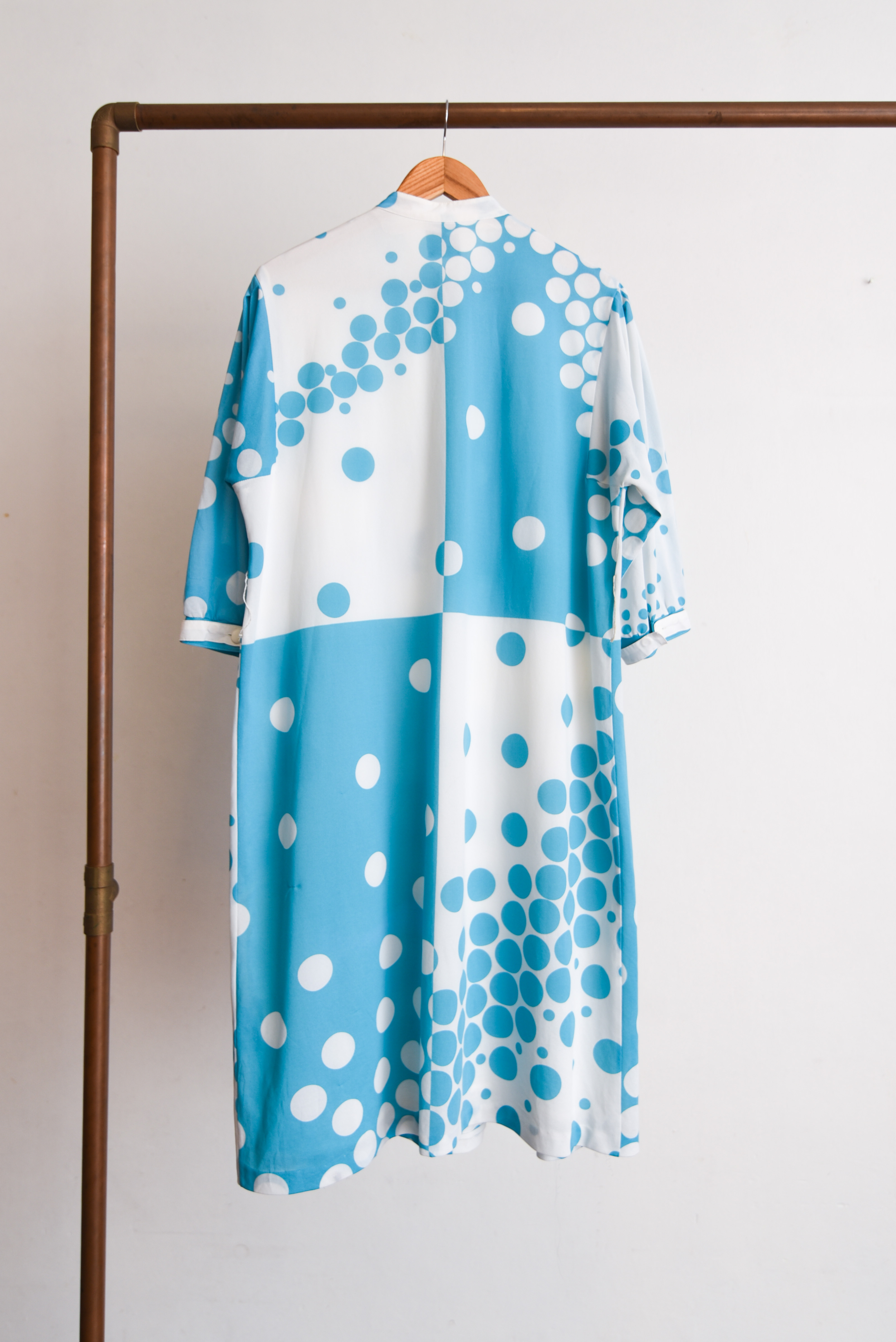 Vestido bicolor celeste lunares vintage