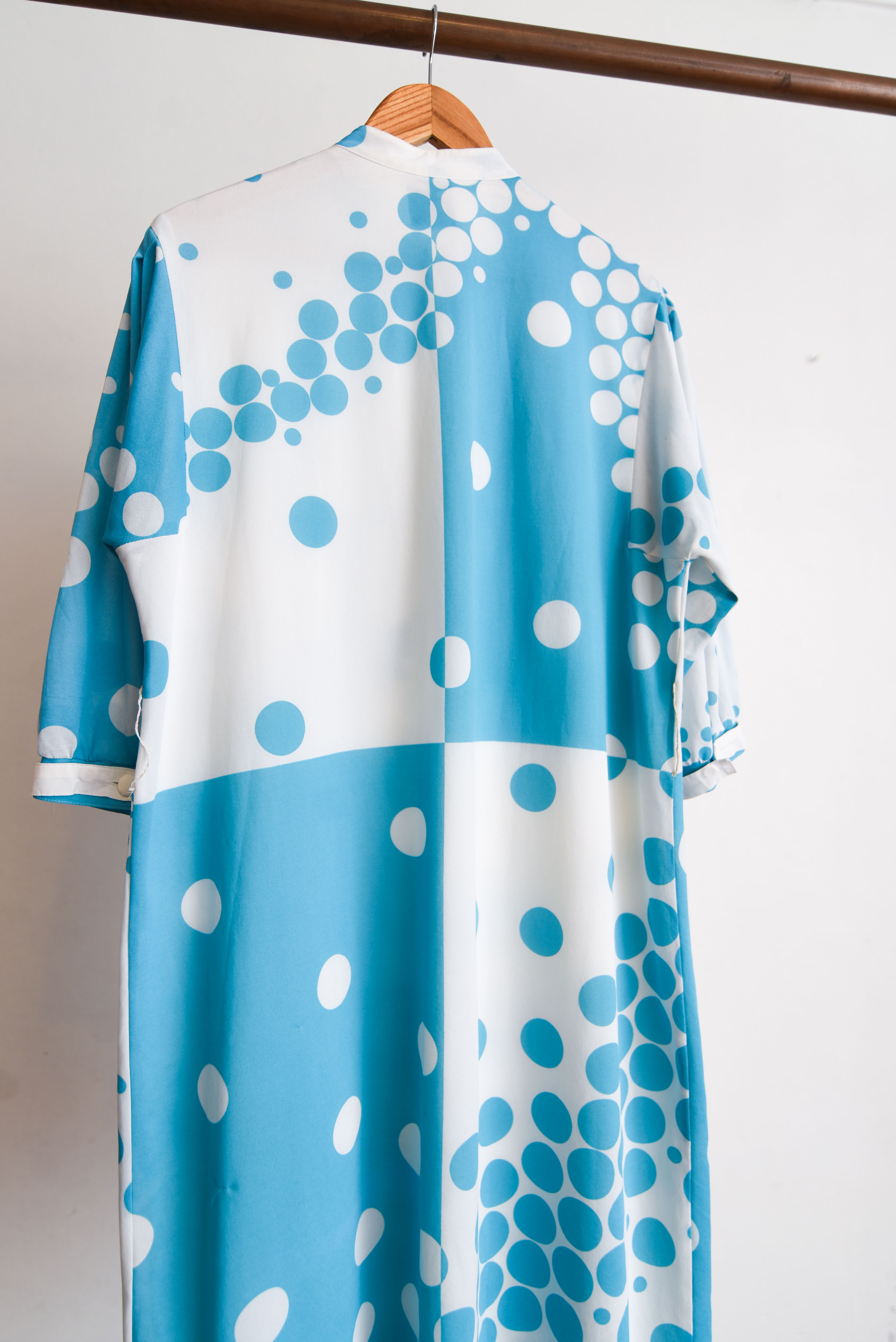 Vestido bicolor celeste lunares vintage