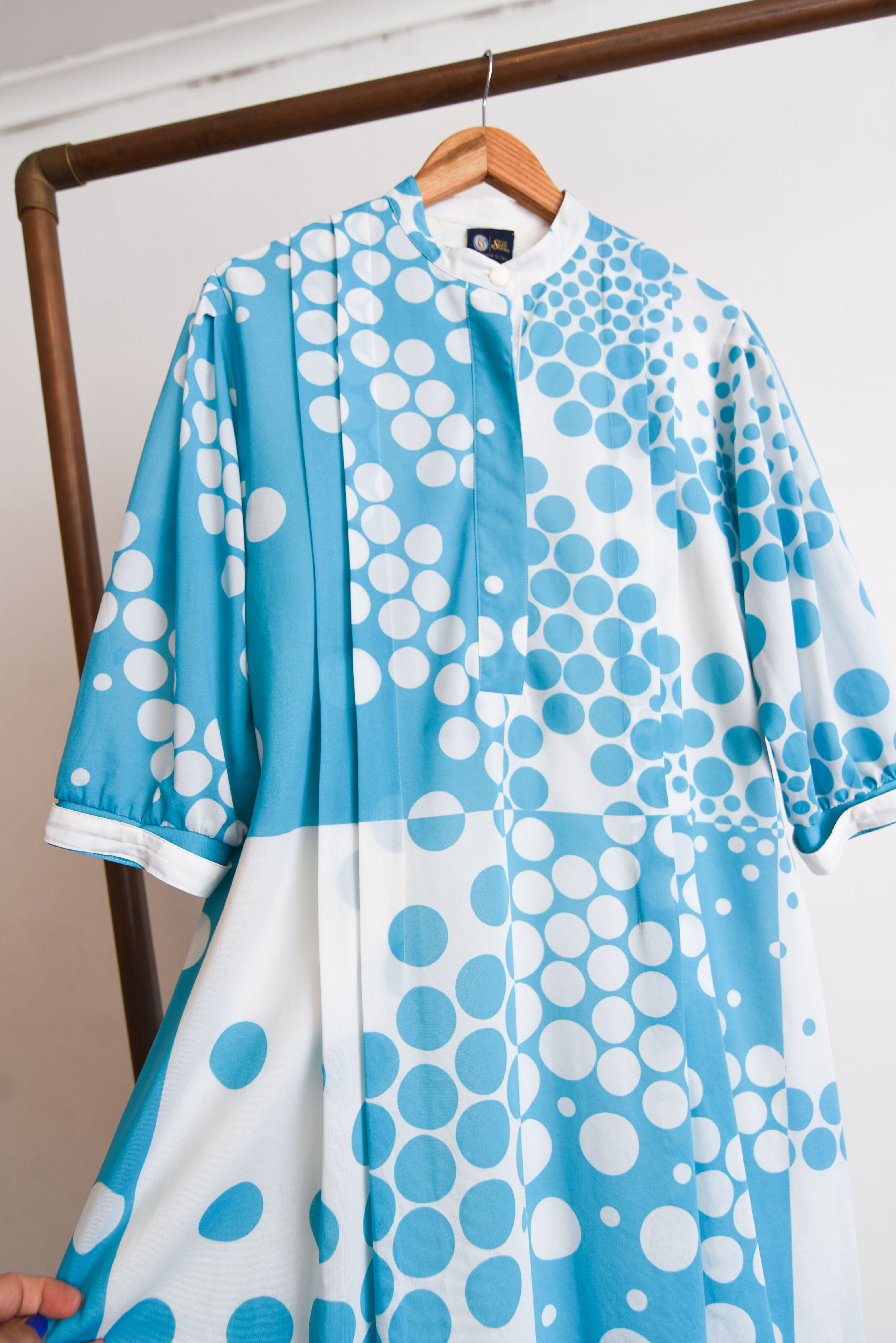 Vestido bicolor celeste lunares vintage