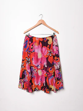 Falda midi floral seda