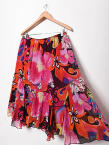 Falda midi floral seda