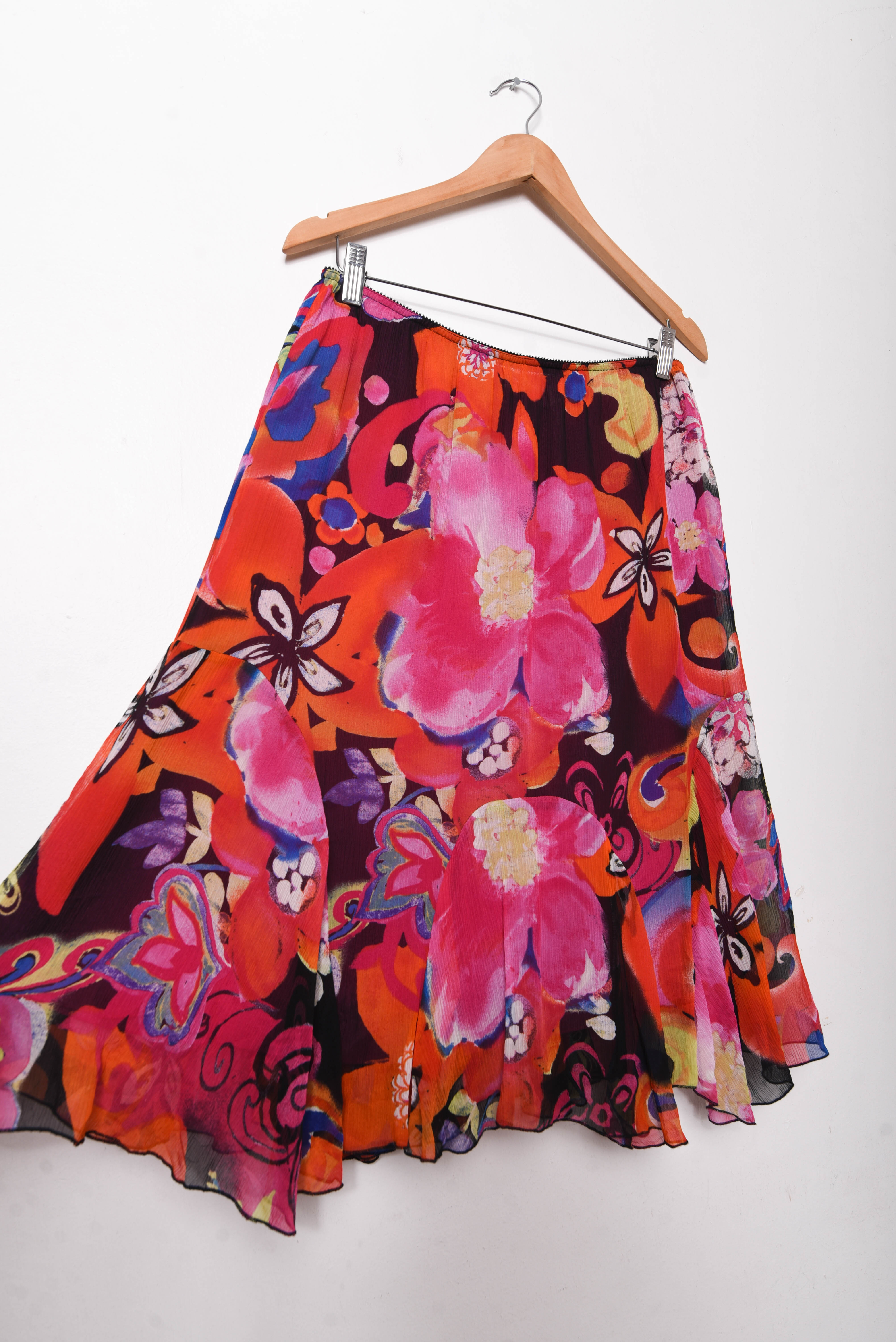 Falda midi floral seda