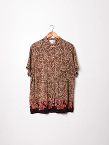 Camisa floral café silk 90s