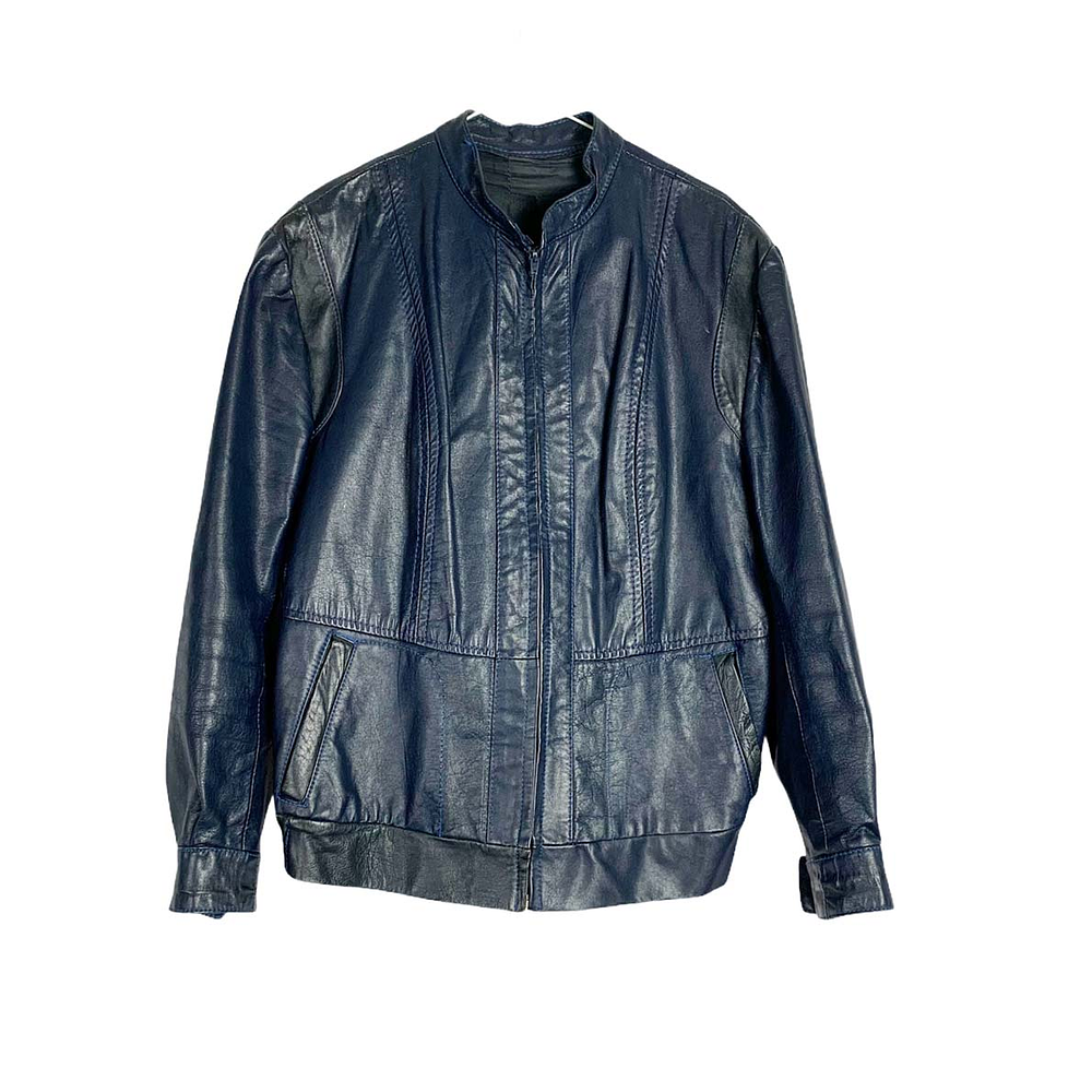 Bomber Blue Leather Jacket 3