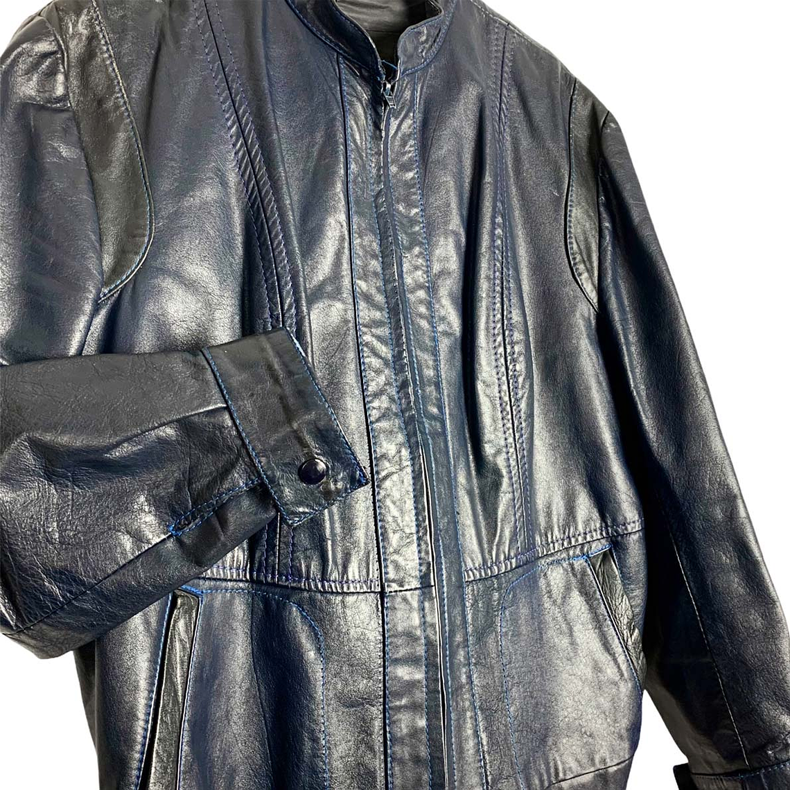 Bomber Blue Leather Jacket 6
