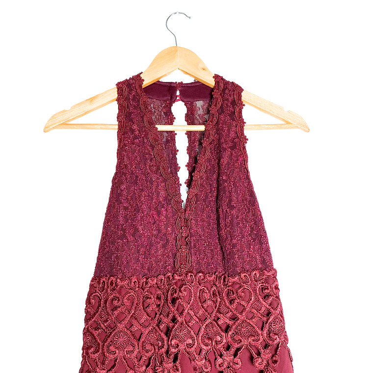 Vestido Encaje Halter Vino 8