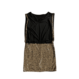 Vestido Lentejuelas Doradas Efecto Top y Falda