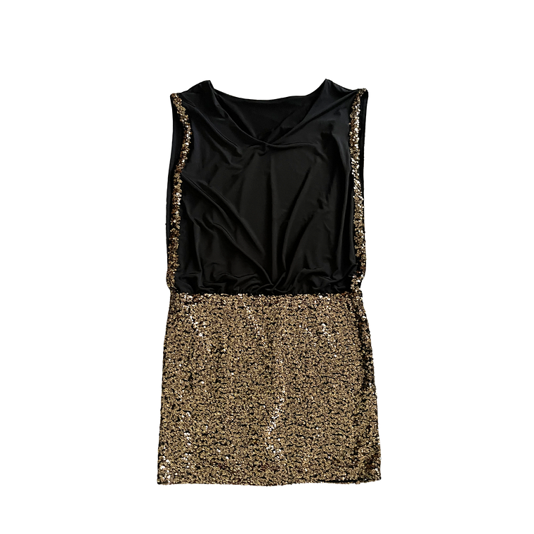 Vestido Lentejuelas Doradas Efecto Top y Falda 1