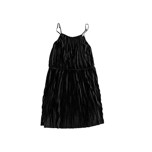 Vestido Plisado Negro con Pabilos 