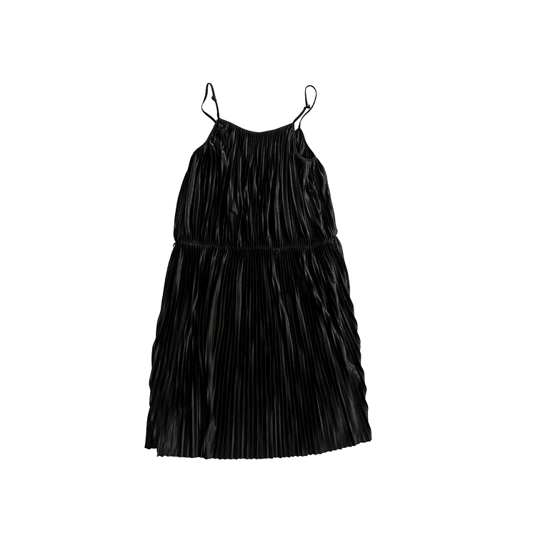 Vestido Plisado Negro con Pabilos  1