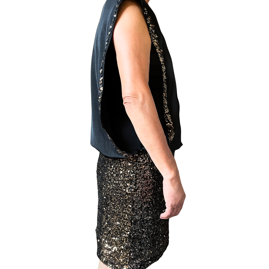 Vestido Lentejuelas Doradas Efecto Top y Falda 6