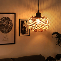 Pequeña Lámpara de Techo Pantalla de Mimbre y Bambú LED (E27)