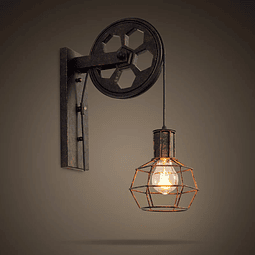 Lámpara de pared con luz Colgante de jaula Vintage con polea de Hierro Artesanal