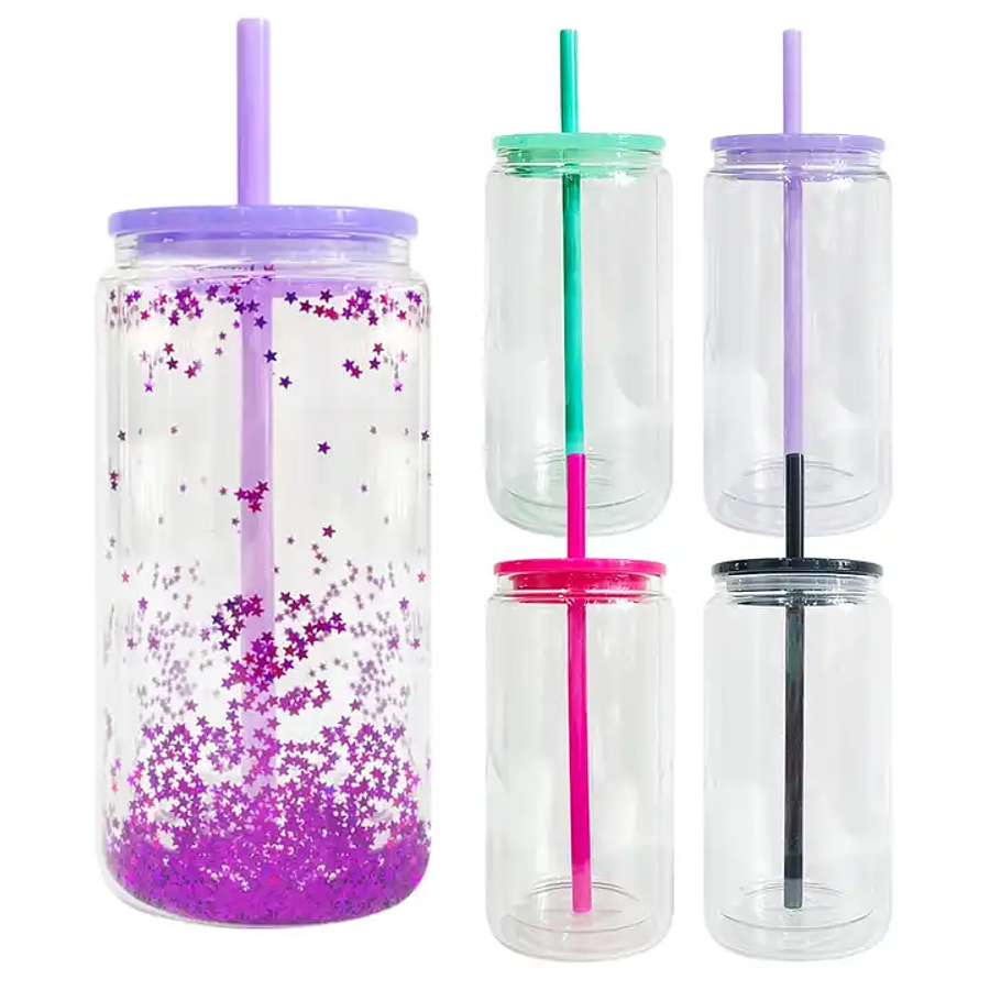 Can Glass Doble Pared 16oz Colors