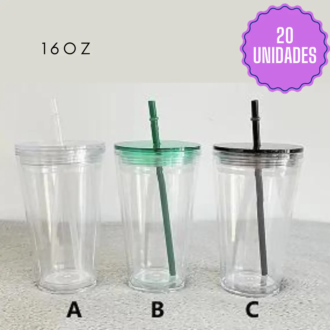 Vaso Acrilico 16oz doble pared Pre-Drilled 1
