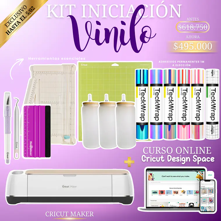 Kit Iniciación Vinilo – Cricut Maker + CURSO 1