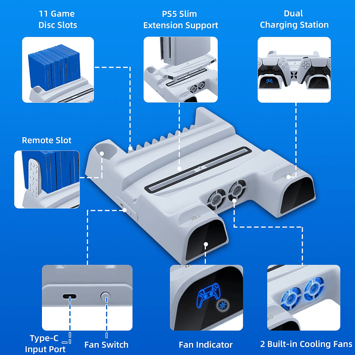 DOBE Multifunctional Charging Dock with Disc Storage for PS5/PS5 Slim 6
