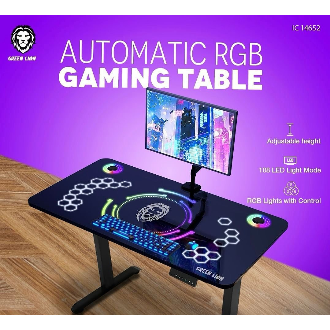 Secretária Gamer Green Lion Automatic RGB Lift Table  6