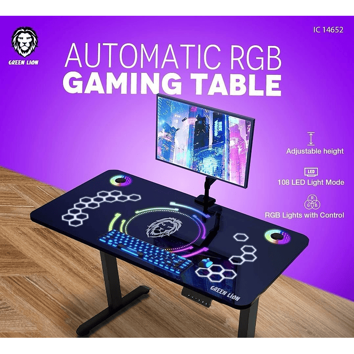 Secretária Gamer Green Lion Automatic RGB Lift Table  6
