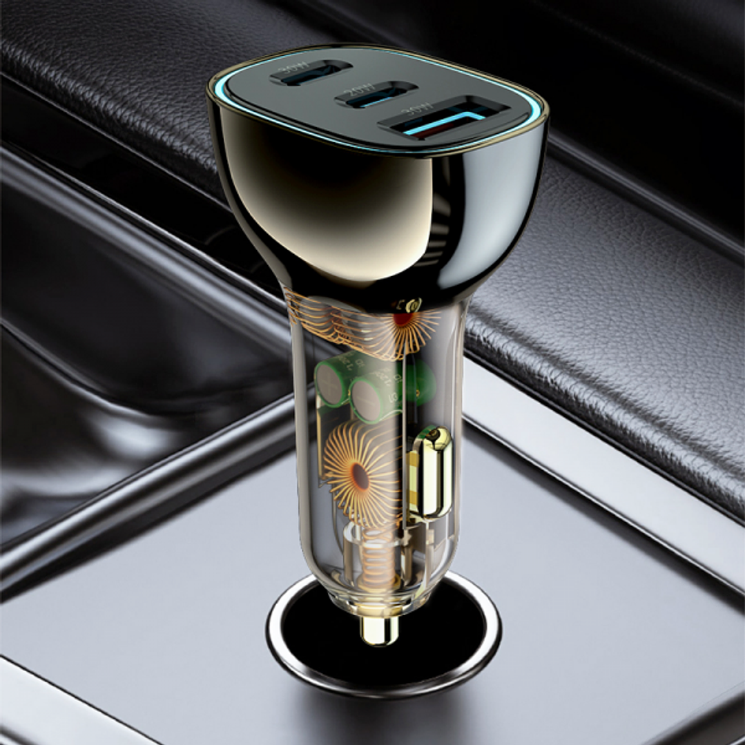 Wiwu PC700 30w PD Dual Type-C + USB Car Charger 6