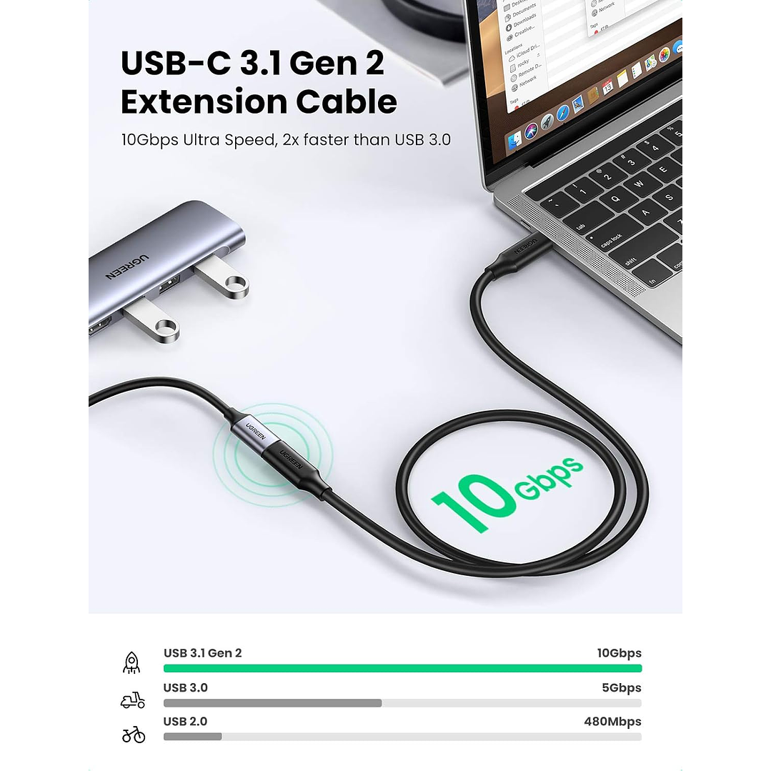 UGREEN Cabo de Extensão USB-C/M para USB-C/F Gen2 5A 1m  9
