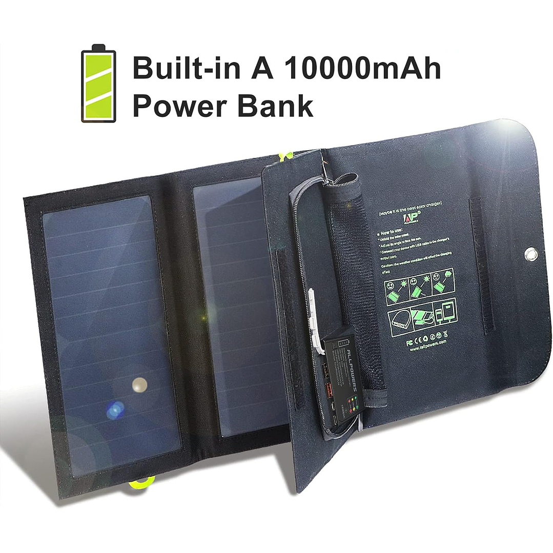Painel Solar Portátil ALLPOWERS SP002 - 10000mAh Battery 5V 21W 8