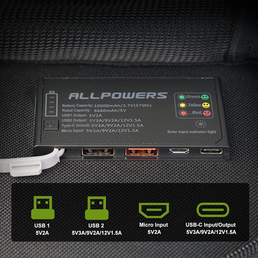 Painel Solar Portátil ALLPOWERS SP002 - 10000mAh Battery 5V 21W 11