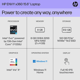 HP ENVY CORE I7 13TH GEN 16/512 TOUCH X360 15.6