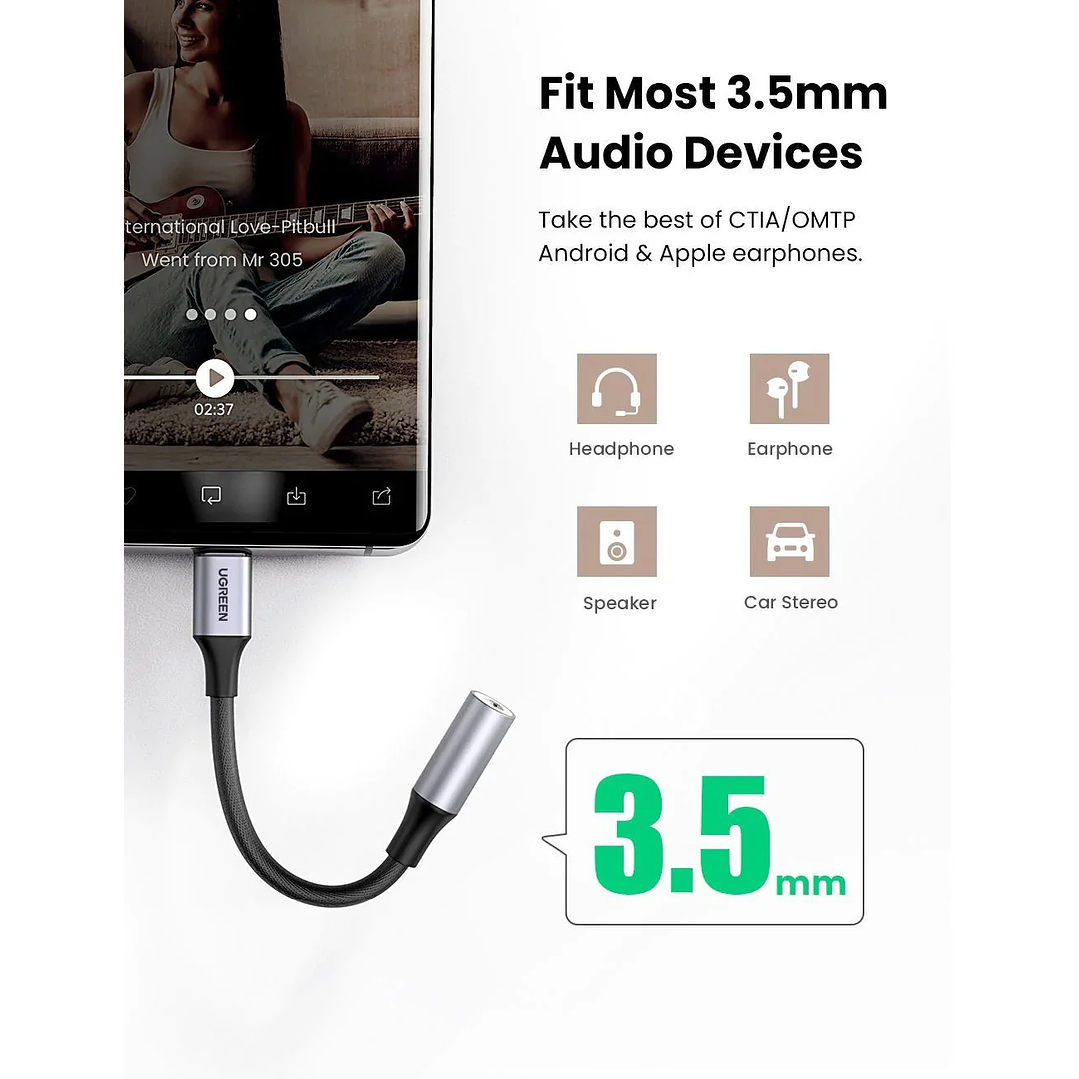 UGREEN USB-C Male to 3.5mm AUX Female Stereo Jack Cable Aluminum Shell 2