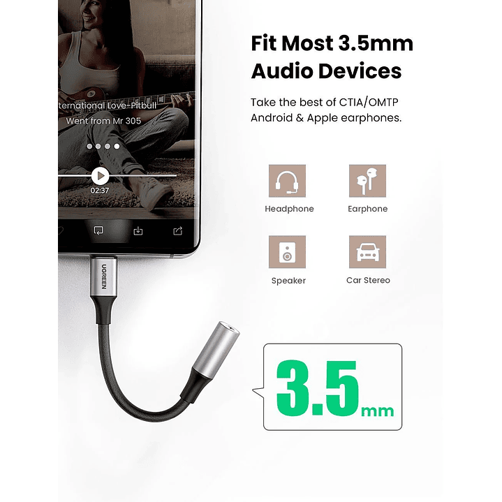 UGREEN USB-C Male to 3.5mm AUX Female Stereo Jack Cable Aluminum Shell 2