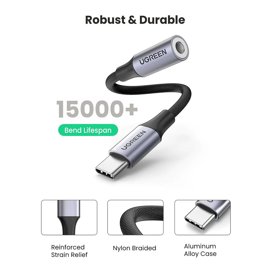 UGREEN USB-C Male to 3.5mm AUX Female Stereo Jack Cable Aluminum Shell 3