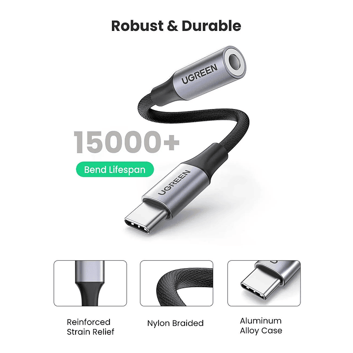 UGREEN USB-C Male to 3.5mm AUX Female Stereo Jack Cable Aluminum Shell 3