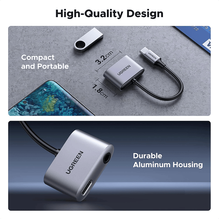 Ugreen Adaptador de Áudio Usb C para 3.5mm com Porta Usb C Suporta Carregamento Pd 3.0 8
