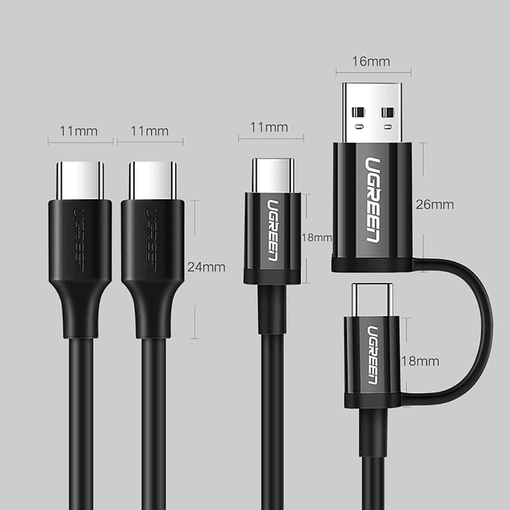 UGREEN USB-C 3.1 3A (MAX) PD 2.0 / QC3.0 MALE TO MALE 1.5M CHARGE & SYNC CABLE - BLACK 10