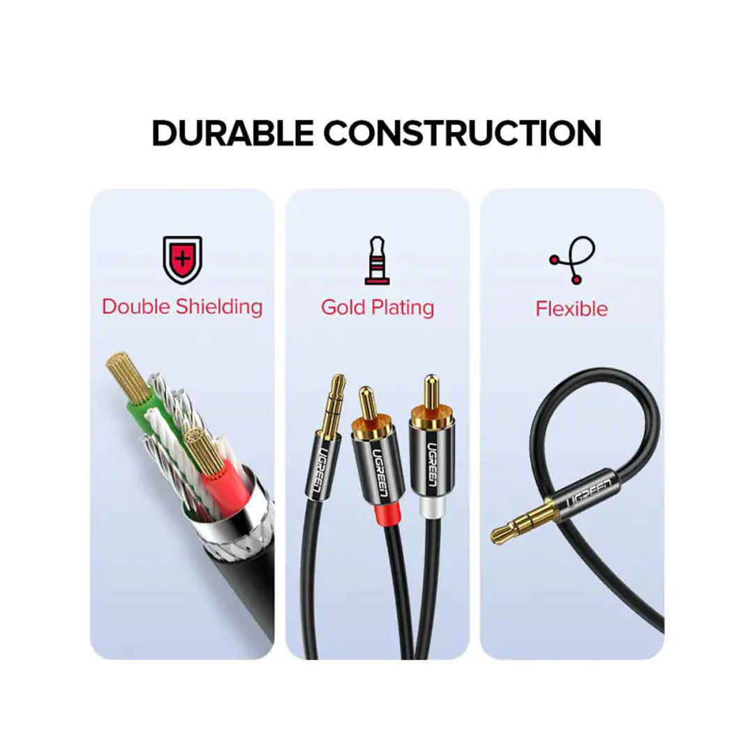 UGREEN Cabo de áudio macho de 3,5 mm para 2 machos RCA. 2 m 2