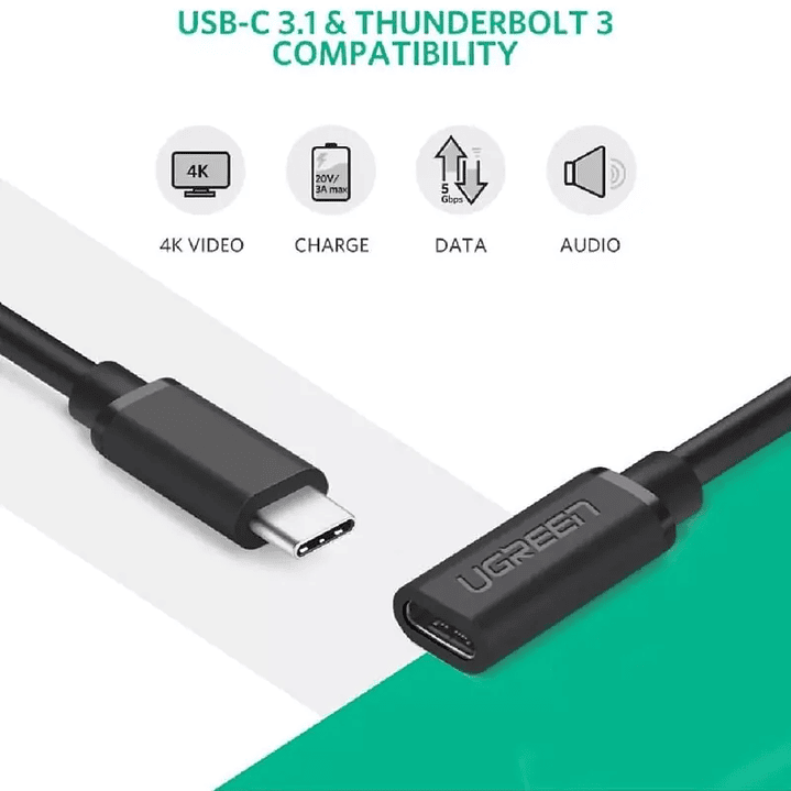 UGREEN USB-C/M to USB-C/F Gen2 5A Extension Cable 1m (Black) 3